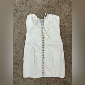 Princess Polly Strapless White Faux Leather Snakeskin Mini Dress